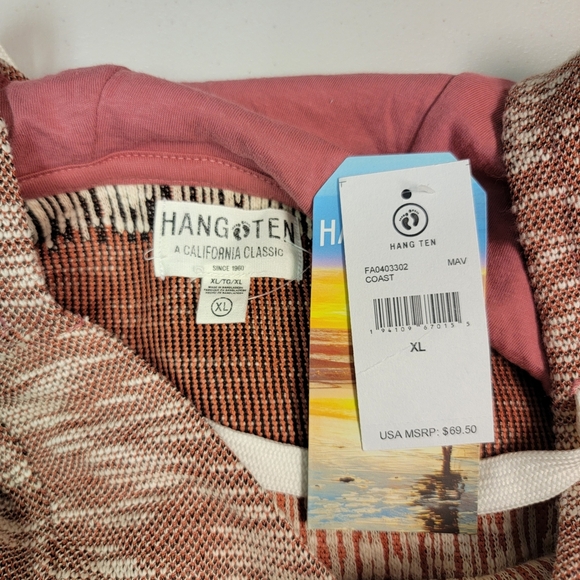 Hang Ten hoodie men knit v neck pullover classic pockets Relax Fit Size XL - Picture 4 of 8